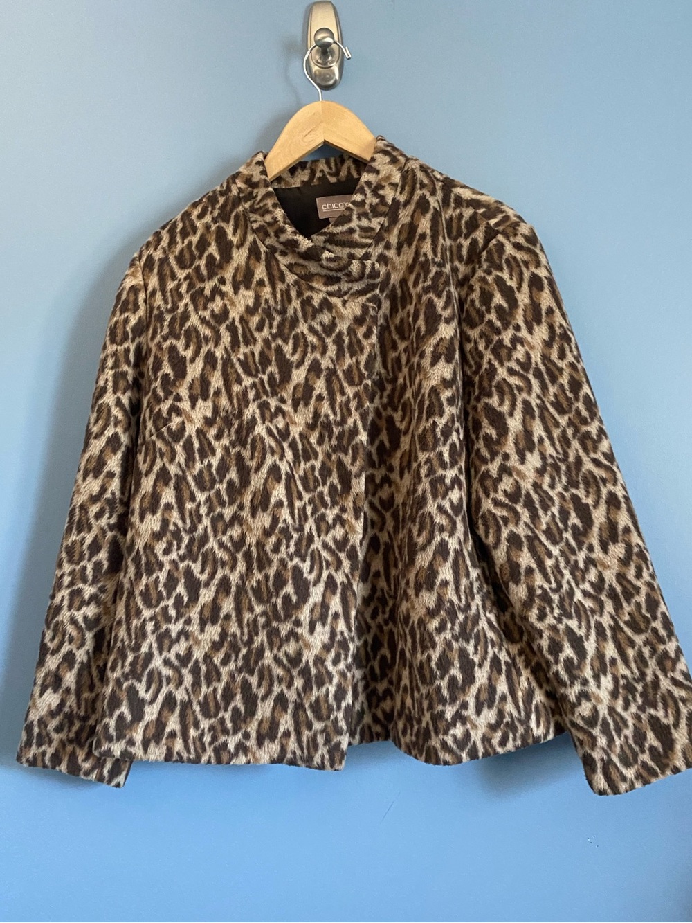 Chico's Leopard-Print Funnel Neck Sweater Jacket - Brown & Cream